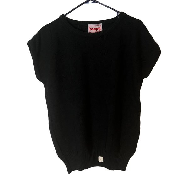 Womens Sweater Vintage TOPPY Cap Sleeve Black Cable Knit USA NEW Size Medium - Picture 10 of 10